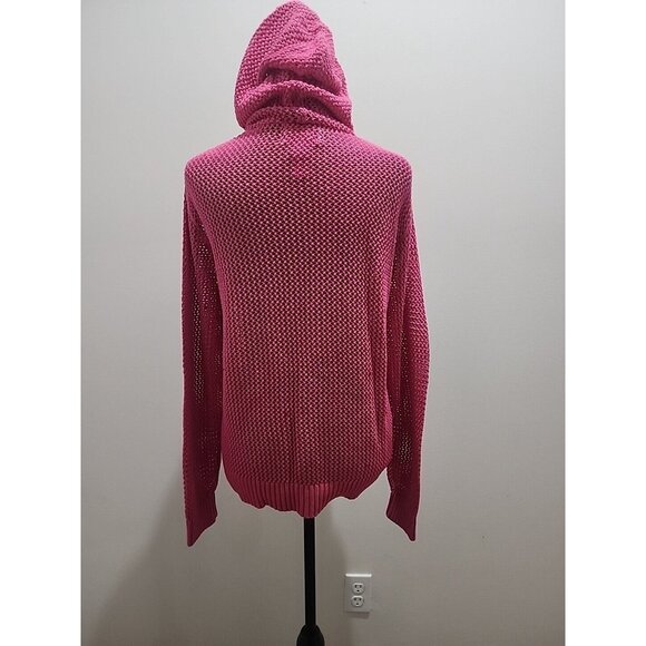 Quacker Factory Womens Jacket Small Sz XL Pink Knit Pineapple Sequin Hood Beaded - Picture 7 of 8